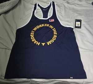 Under Armour Project Rock Blue Tank with Yellow Text